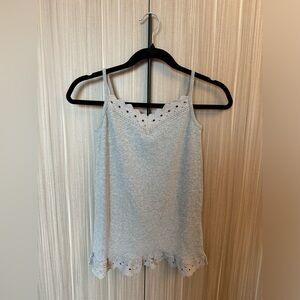 NWOT Grey Ribbed Camisole with Lace and Ruffle 100% Cotton